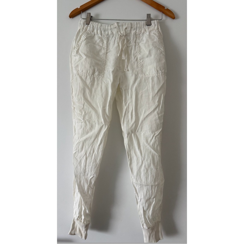 Joie Soiree Linen Jogger Pants Off White Elastic Drawstring Waist XXS